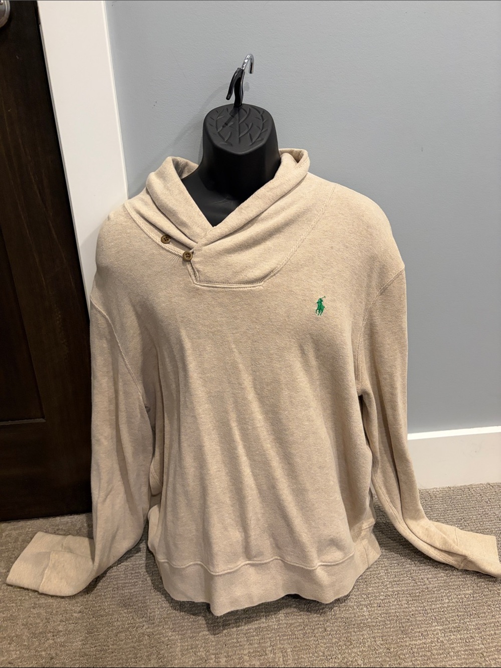 Ralph Lauren Beige Turtleneck Sweater with Green Polo Emblem
